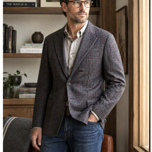 Huckberry Vintage 48R 100% Wool Blazer Luxury Corporate Image Jacket Plaid Gray